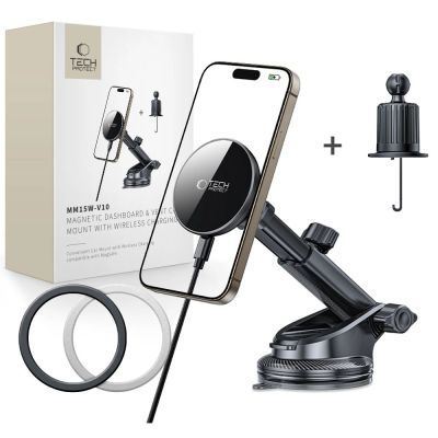 Uchwyt Samochodowy Tech-Protect mm15W-V10 Magnetic MagSafe na kokpit / szybę / kratkę nawiewu - czarny