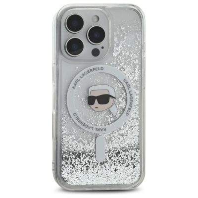 3. Etui Karl Lagerfeld Liquid Glitter Karl Head Magsafe na iPhone 16 Pro - przezroczyste