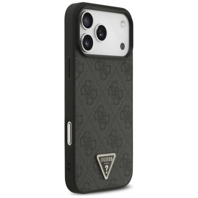 4. Etui Guess Leather 4G Triangle Strass MagSafe na iPhone 17 Pro Max / 18 Pro Max - czarne