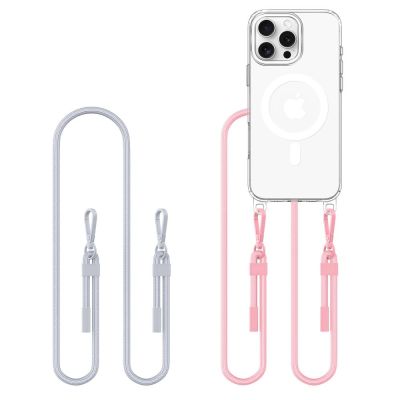 Etui Tech-Protect Flexair Chain MagSafe na iPhone 16 Pro - przezroczyste + 2 smycze (różowa i szara)