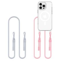 Etui Tech-Protect Flexair Chain MagSafe na iPhone 16 Pro - przezroczyste + 2 smycze (różowa i szara)
