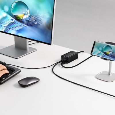 10. Ładowarka sieciowa GaN5 Baseus CCGP110201 67W HUB HDMI 2x USB-C / USB-A / HDMI 4K 30Hz 1,5m - czarna + kabel USB-C - USB-C 100W 1m