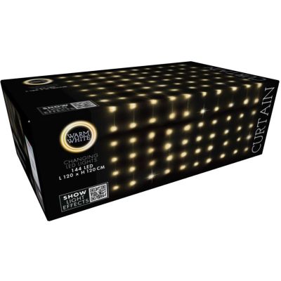 30. LAMPKI CHOINKOWE KURTYNA ŚWIETLNA ZEW/WEW 144 LED 120X120CM Z PILOTEM CIEPŁY BIAŁY