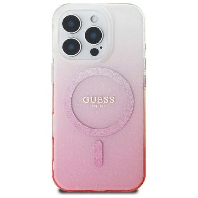 3. Etui Guess IML Glitter Gradient MagSafe na iPhone 16 Pro - różowe