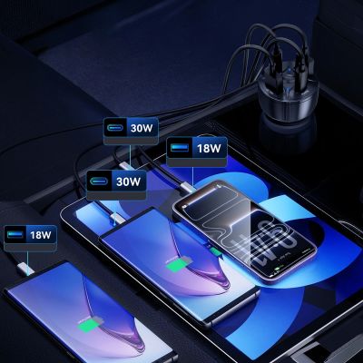 7. Ładowarka samochodowa Wozinsky WLS-04 60W 2xUSB-C 2xUSB-A - czarna