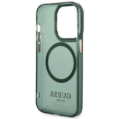7. Etui Guess Gold Outline Translucent MagSafe na iPhone 14 Pro - zielone