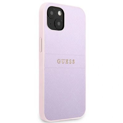 9. Etui Guess Saffiano Hot Stamp & Metal Logo na iPhone 13 mini - fioletowe