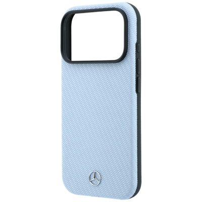 6. Etui Mercedes Leather Semi Wrap Wood Effect MagSafe na iPhone 17 Pro Max / 18 Pro Max - niebieskie