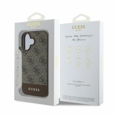 5. Etui Guess 4G Bottom Stripe na iPhone 16 - brązowe