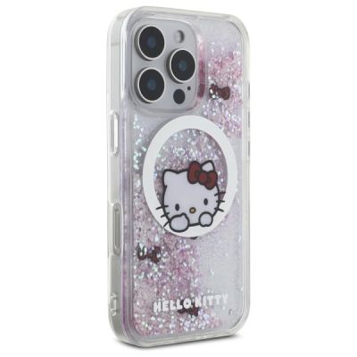 4. Etui Hello Kitty Liquid Glitter Sweet Kitty Bows MagSafe na iPhone 16 Pro Max - białe