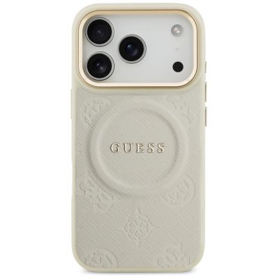 3. Etui Guess Peony Hot Stamp MagSafe na iPhone 17 Pro - beżowe