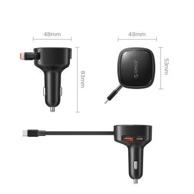 2. Ładowarka samochodowa Orico FC-66-1A2C 66W z wbudowanym zwijanym kablem USB-C - czarna