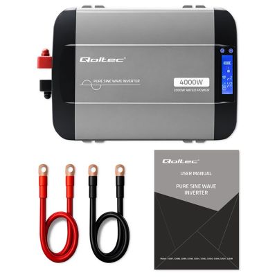 11. Qoltec Przetwornica napięcia Pure Sine Wave | 12V na 230V | 2000/4000W | LCD | USB | USB-C | Kompatybilna z LiFePO4 GEL AGM