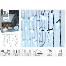 LAMPKI CHOINKOWE KURTYNA ŚWIETLNA ZEW 180 LED STEROWNIK TIMER ZIMNY BIAŁY KABEL ZIELONY