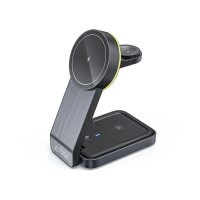 2. Ładowarka Tech-Protect QI15W-A28 indukcyjna MagSafe 3w1 ze stojakiem na smartfon / Apple Watch / AirPods - czarna