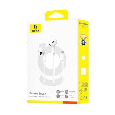 10. Słuchawki Baseus Encok CZ19 z USB-C przewodowe douszne - białe