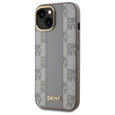 2. Etui DKNY Leather Checkered Mono Pattern MagSafe na iPhone 15 Plus - beżowe