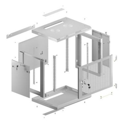 8. Szafa instalacyjna rack wisząca 19" 9U 600X450 szara drzwi perforowane Lanberg (flat pack)