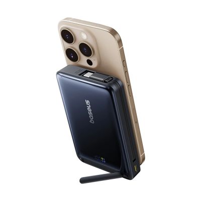 4. Powerbank Baseus Nomos 10000mAh 30W Qi2 z podstawką kompatybilny z MagSafe z wbudowanym kablem USB-C - czarny