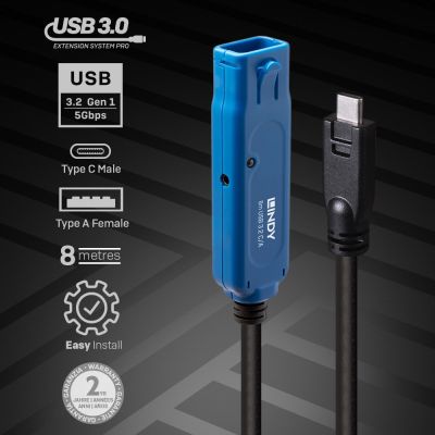 3. Lindy 43381 kabel USB USB 3.2 Gen 1 (3.1 Gen 1) 8 m USB C USB A Czarny, Niebieski