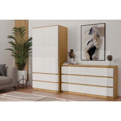 9. M6 MALWA KOMODA 140 CM 6 SZUFLAD ART/BIEL KOMPLET