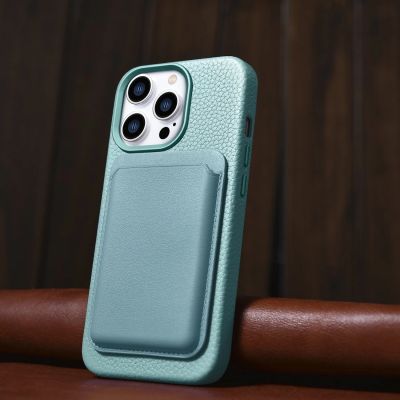 14. iCarer Litchi Premium Leather Case skórzane etui iPhone 14 Pro magnetyczne z MagSafe zielony (WMI14220710-GN)