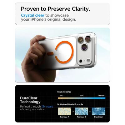 7. Etui Spigen Ultra Hybrid MagSafe na iPhone 18 Pro / 17 Pro - przezroczysto-pomarańczowe