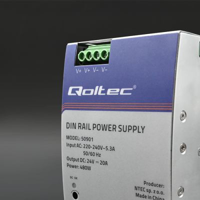6. QOLTEC ZASILACZ NA SZYNĘ DIN PRZEMYSŁOWY | 480W | 24V | 20A