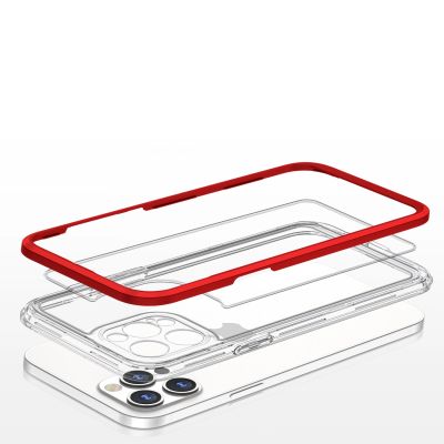 5. Clear 3in1 etui do iPhone 12 Pro Max żelowy pokrowiec z ramką czerwony