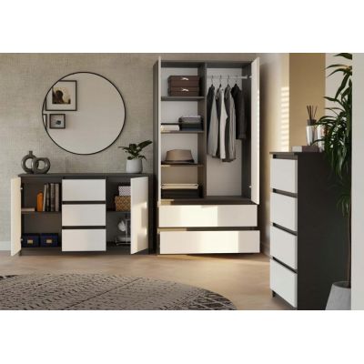 7. KOMODA 2 DRZWI 3 SZUFLADY ANTRACYT/BIEL KOMPLET