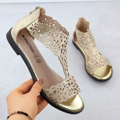 2. Sandały damskie ażurowe platynowe złote M.Daszyński MR24148-2
