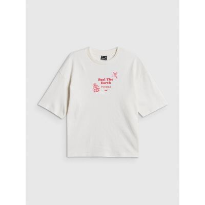5. T-shirt regular z nadrukiem damski 4F 4FRSS26TTSHF3704-11S