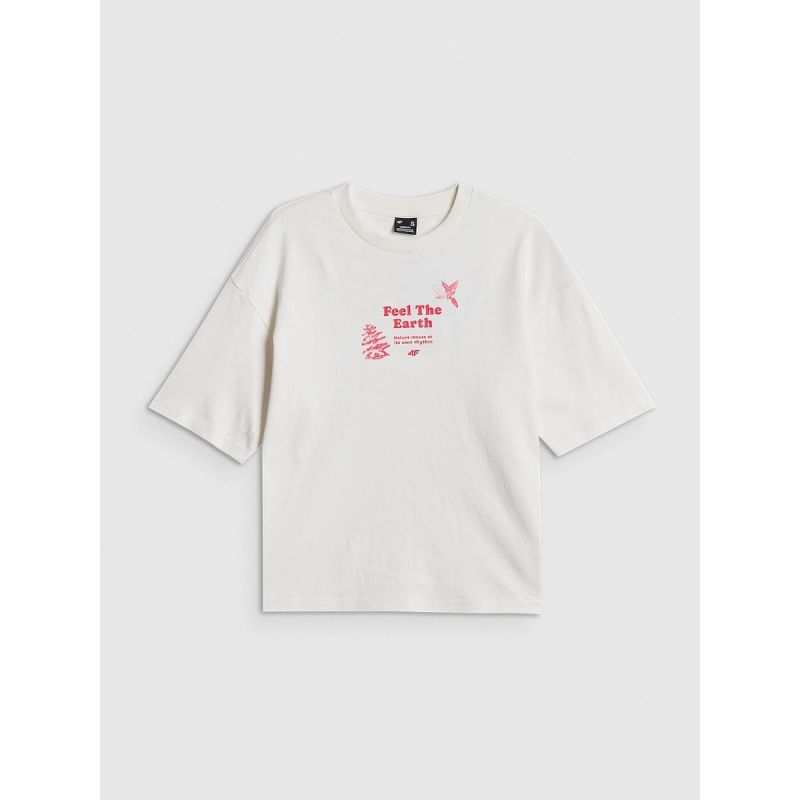 5. T-shirt regular z nadrukiem damski 4F 4FRSS26TTSHF3704-11S