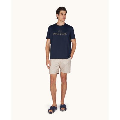 6. Paul&Shark T-shirt bawełniany męski granatowo-złoty 99311007-50E - klasyczny krój, logo