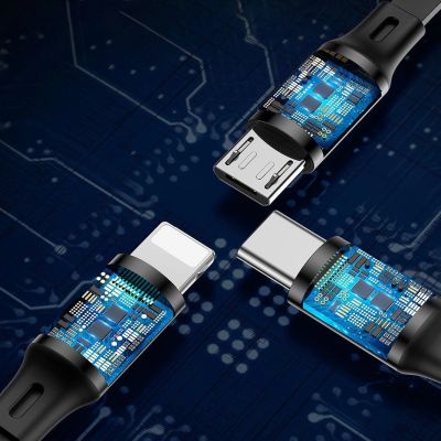 11. Baseus Golden Loop rozwijany kabel 3w1 USB - micro USB / Lightning / USB-C 3.5A 35cm - 120cm czarny (CAMLT-JH01)