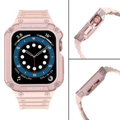 4. Pasek z etui ochronnym Protect Strap Band do Apple Watch 42 / 44 / 45 mm opaska obudowa pancerna - różowy