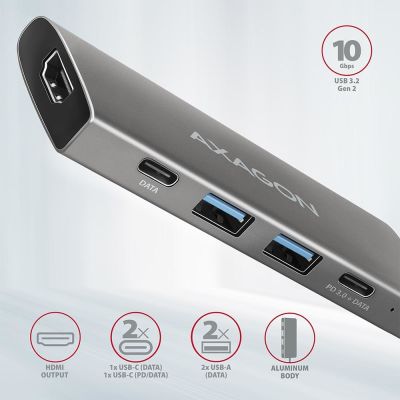 4. Axagon HMC-5G2 stacja dokująca USB 3.2 Gen 2 (3.1 Gen 2) Type-C Szary