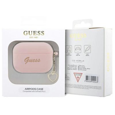 4. Etui Guess Silicone Charm Heart Collection na AirPods Pro 2 - różowe