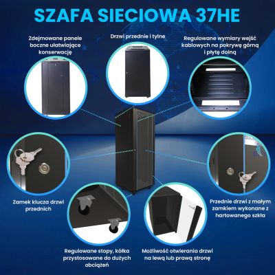 4. Szafa rack Extralink 37U 600x1000 EX.11403 Czarna stojąca