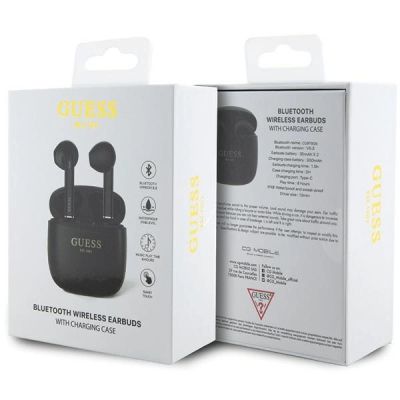4. Słuchawki Bluetooth Guess Classic EST Logo TWS + stacja dokująca - czarne