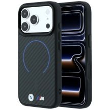 Etui BMW M Kevlar Blue Print Ring Metal Logo MagSafe na iPhone 18 Pro / 17 Pro - czarne