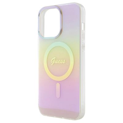 6. Etui Guess IML Iridescent MagSafe na iPhone 15 Pro - różowe