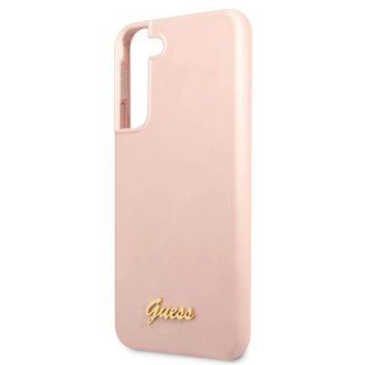 6. Etui Guess Silicone Script Metal Logo na Samsung Galaxy S22+ - różowe