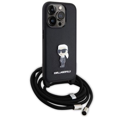 3. Etui Karl Lagerfeld Crossbody Saffiano Monogram Metal Pin Karl & Choupette na iPhone 15 Pro - czarne