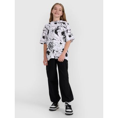 14. T-shirt oversize z nadrukiem dziewczęcy 4F 4FJRAW25TTSHF3069-90A