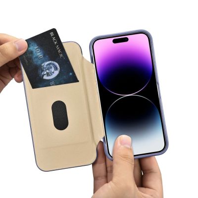 19. iCarer CE Premium Leather Folio Case skórzane etui iPhone 14 Pro Max z klapką magnetyczne MagSafe jasnofioletowy (WMI14220716-LP)