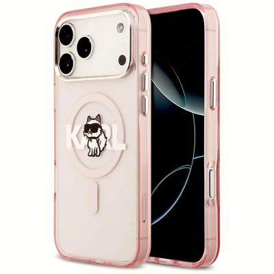 Etui Karl Lagerfeld IML Choupette Sketch Logo MagSafe na iPhone 17 Pro Max - różowe