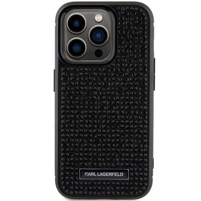 3. Etui Karl Lagerfeld Rhinestone Logo Metal Plate do iPhone 15 Pro Max - czarne