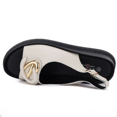 3. Skórzane sandały damskie na platformie beżowe S.Barski  61-6047