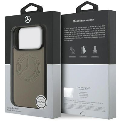 8. Etui Mercedes Leather Vintage Logo MagSafe na iPhone 17 Pro - beżowe